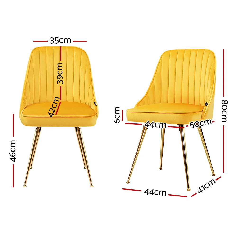 Artiss Dining Chairs Set of 2 Velvet Channel Tufted Yellow - Image 3
