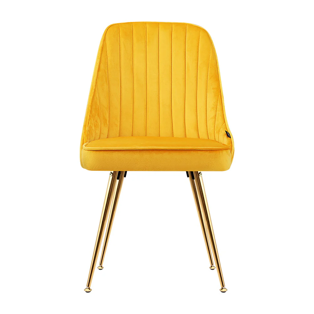 Artiss Dining Chairs Set of 2 Velvet Channel Tufted Yellow - Image 4