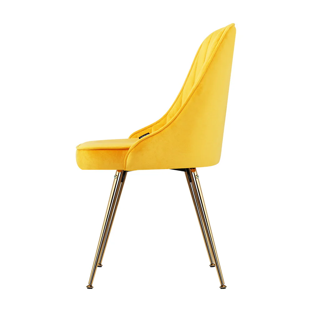 Artiss Dining Chairs Set of 2 Velvet Channel Tufted Yellow - Image 5