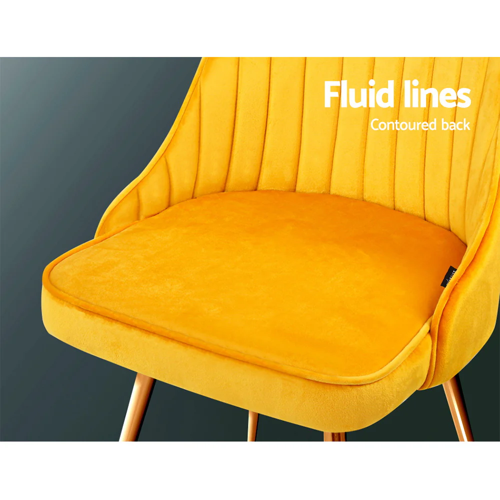 Artiss Dining Chairs Set of 2 Velvet Channel Tufted Yellow - Image 7