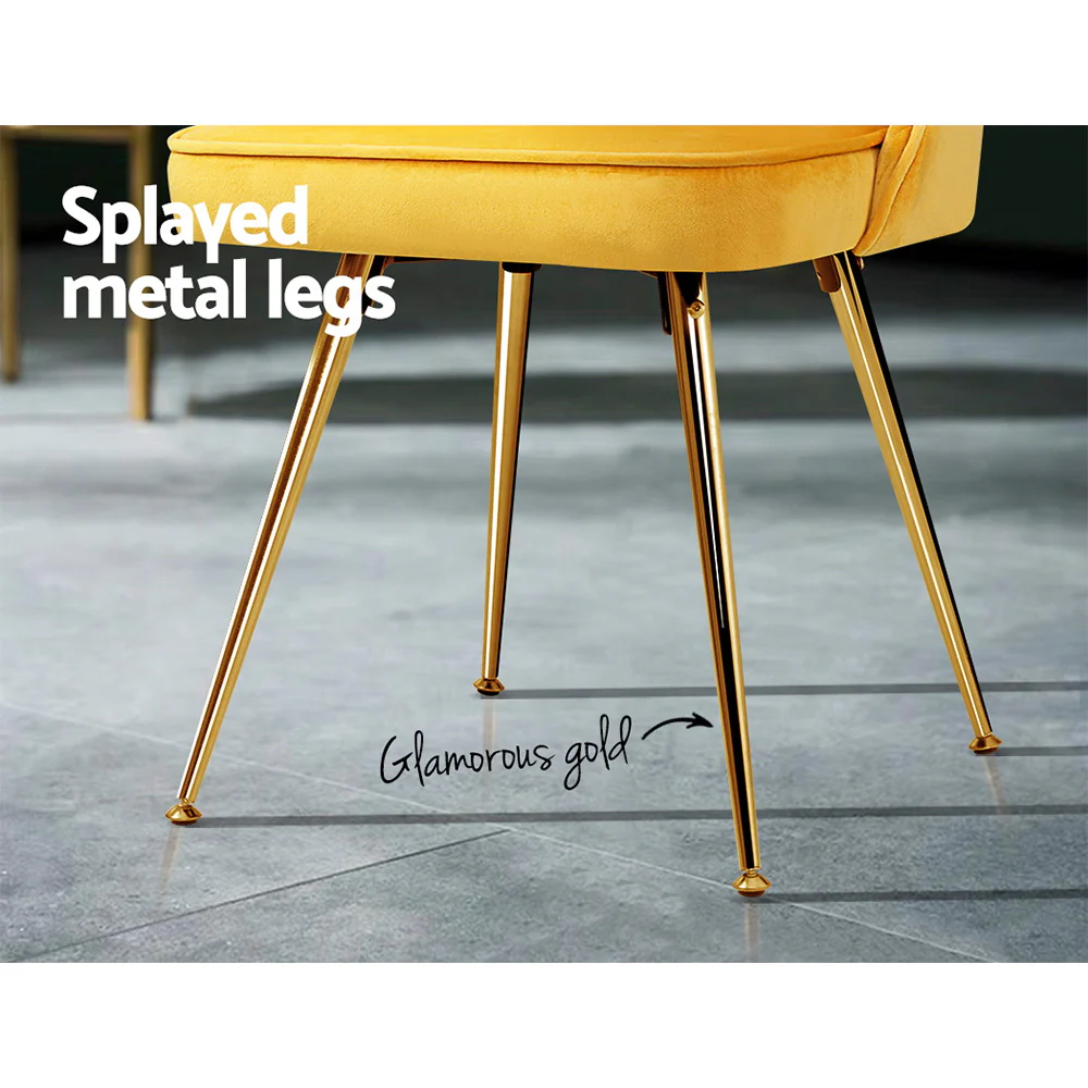 Artiss Dining Chairs Set of 2 Velvet Channel Tufted Yellow - Image 8
