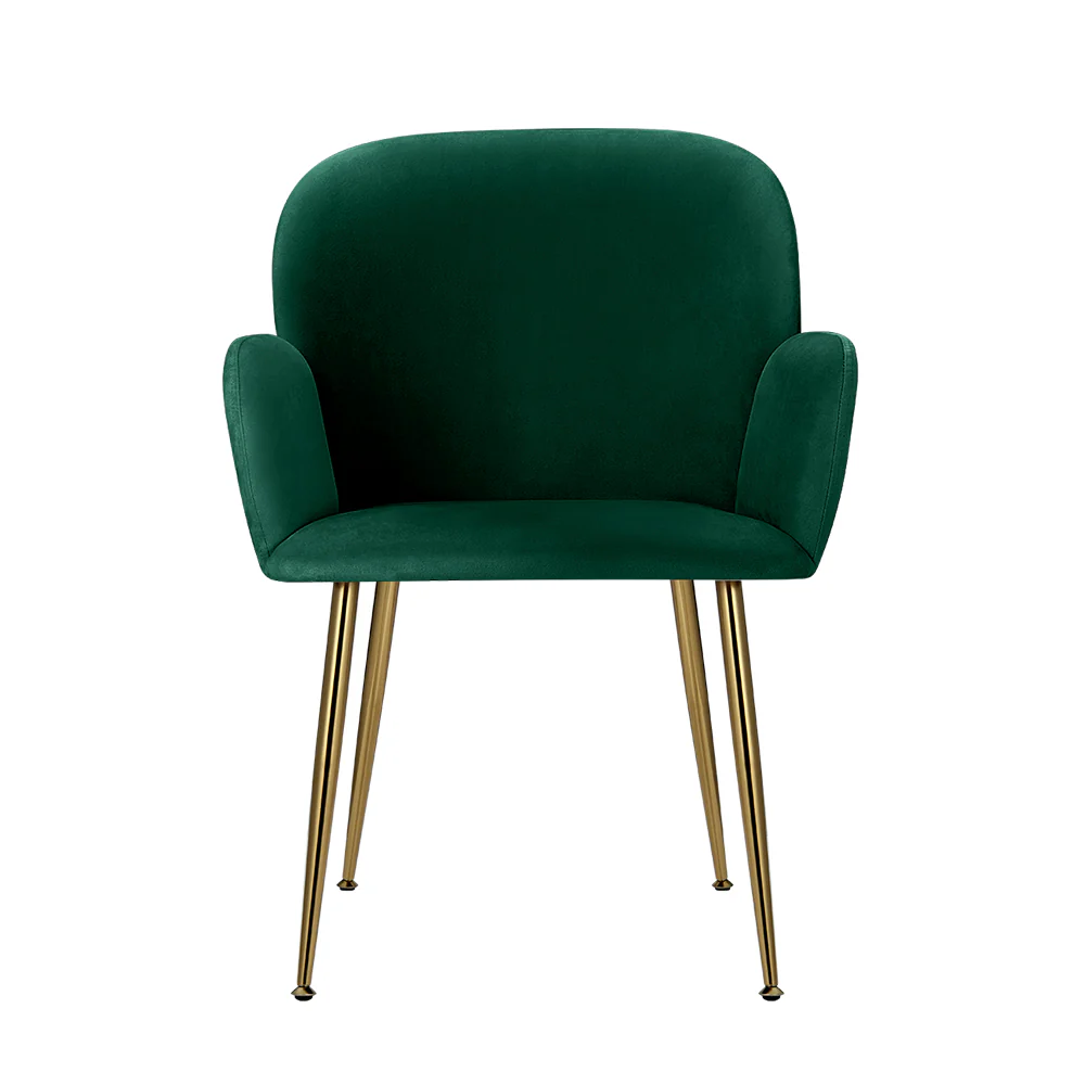 Artiss Dining Chairs Set of 2 Velvet Armchair Green - Image 3