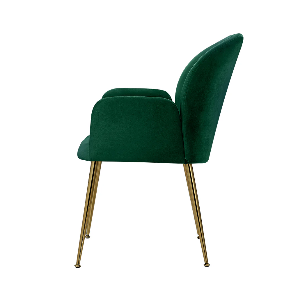 Artiss Dining Chairs Set of 2 Velvet Armchair Green - Image 4