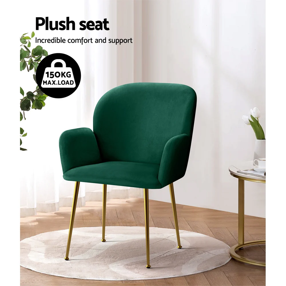 Artiss Dining Chairs Set of 2 Velvet Armchair Green - Image 6