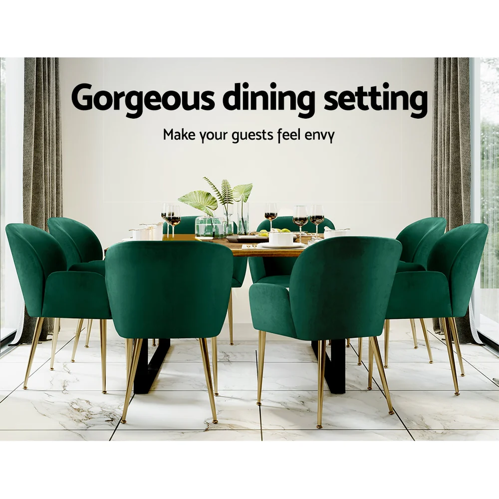 Artiss Dining Chairs Set of 2 Velvet Armchair Green - Image 7