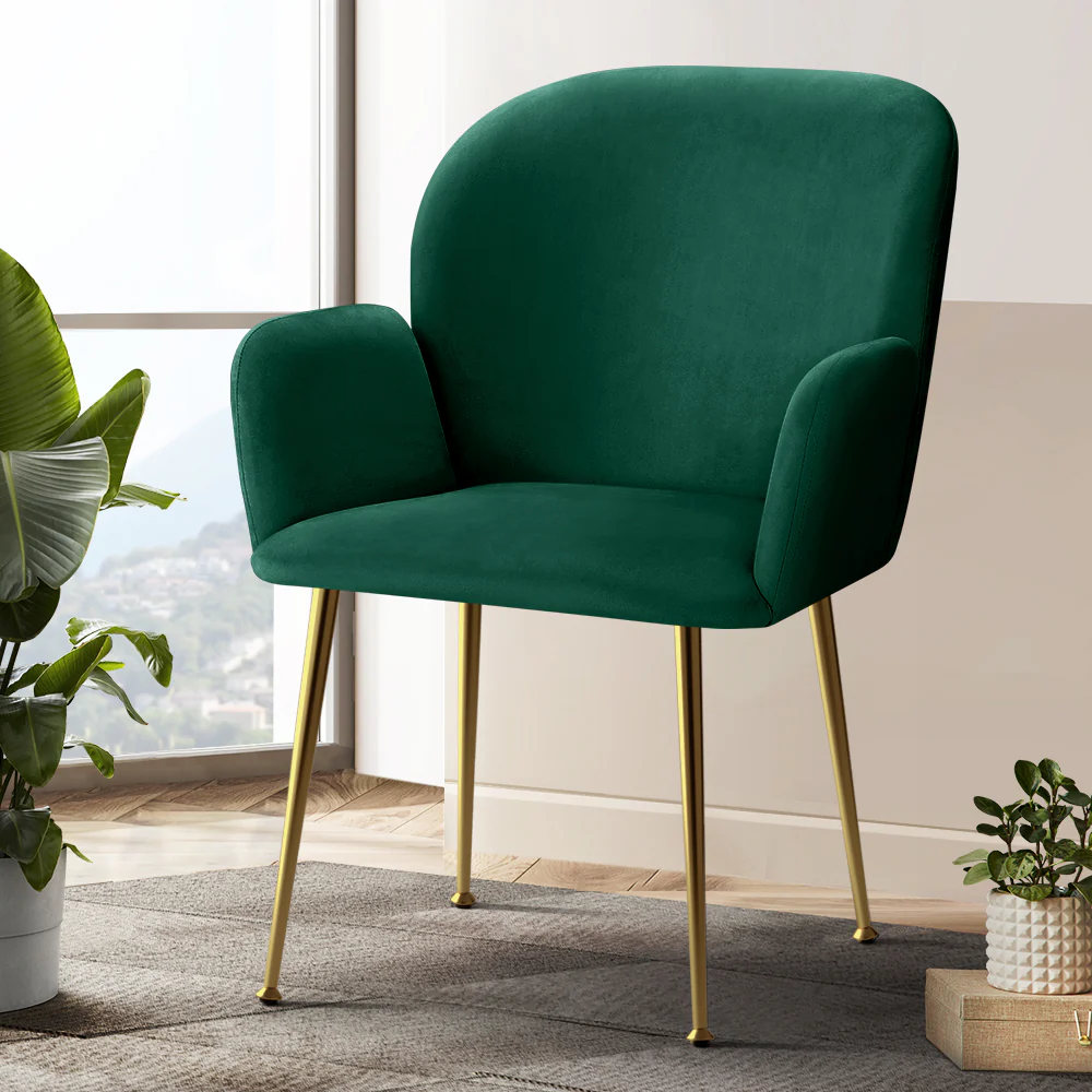 Artiss Dining Chairs Set of 2 Velvet Armchair Green - Image 8
