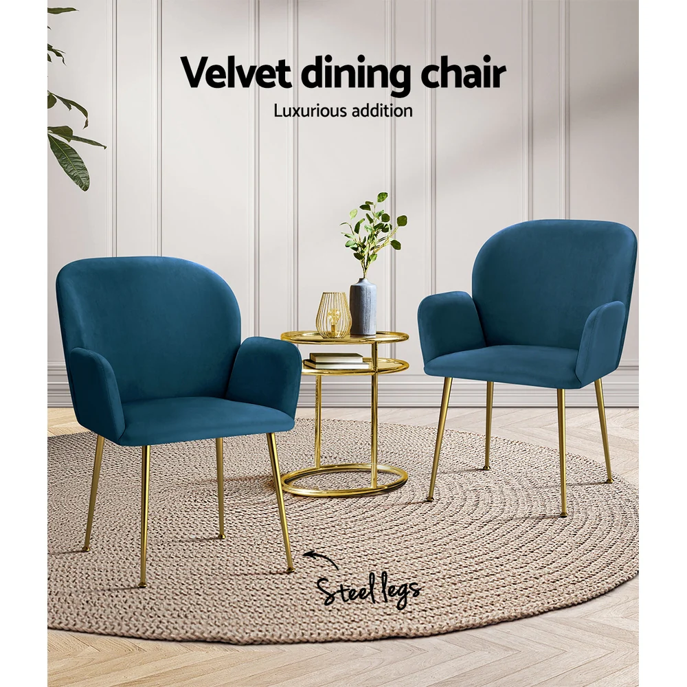 Artiss Dining Chairs Set of 2 Velvet Armchair Blue - Image 5