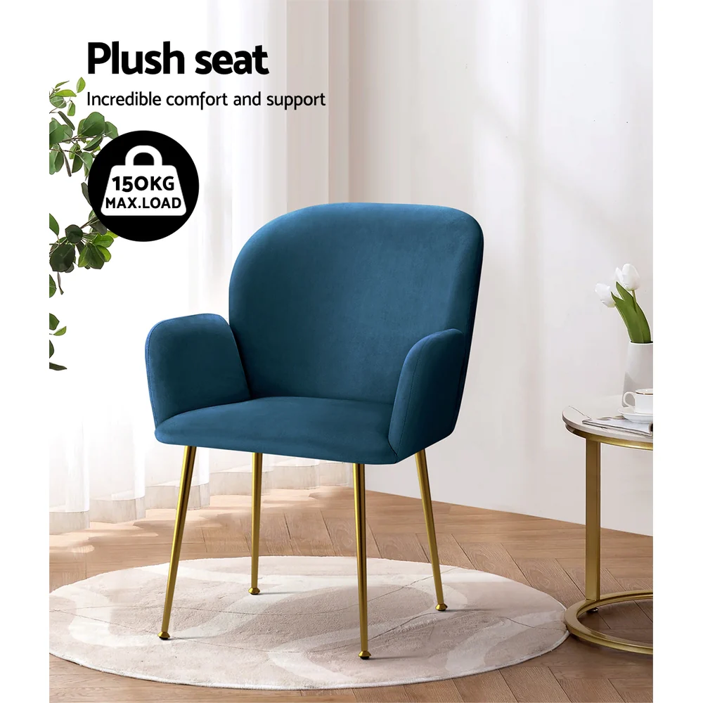 Artiss Dining Chairs Set of 2 Velvet Armchair Blue - Image 6