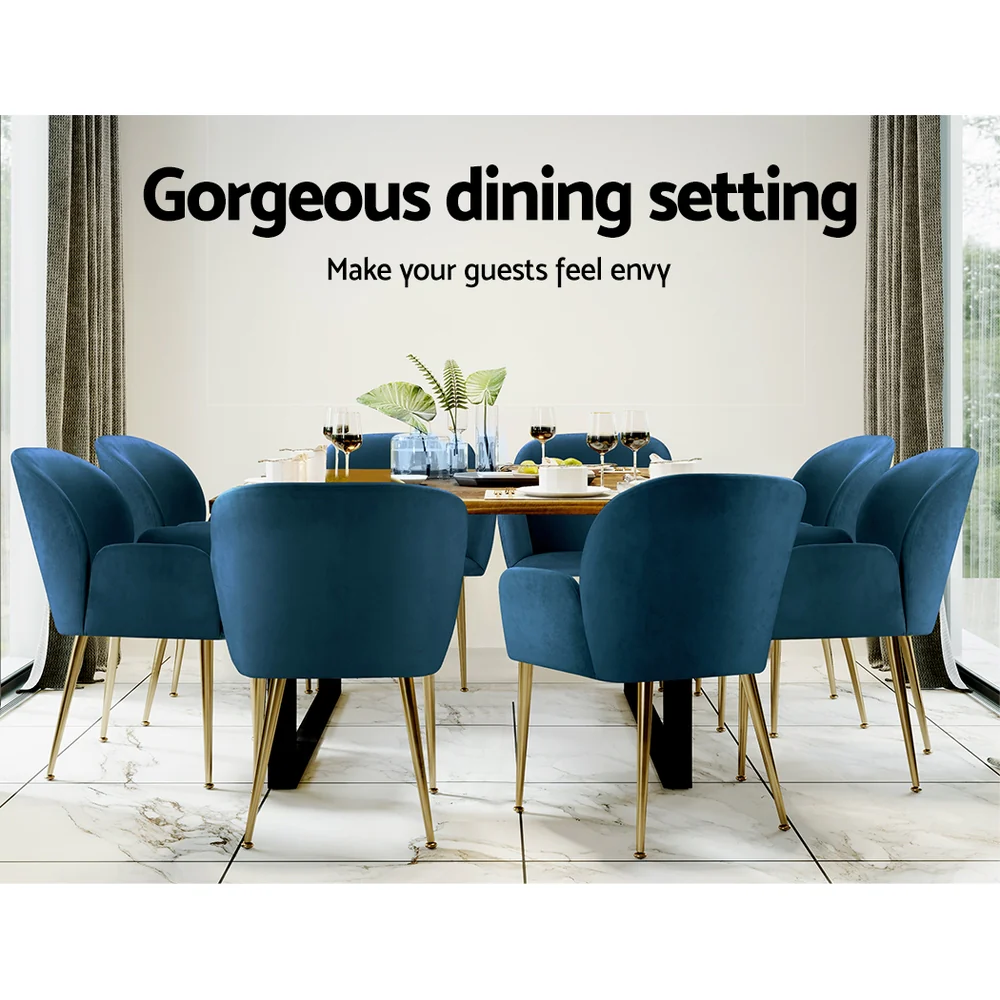 Artiss Dining Chairs Set of 2 Velvet Armchair Blue - Image 7