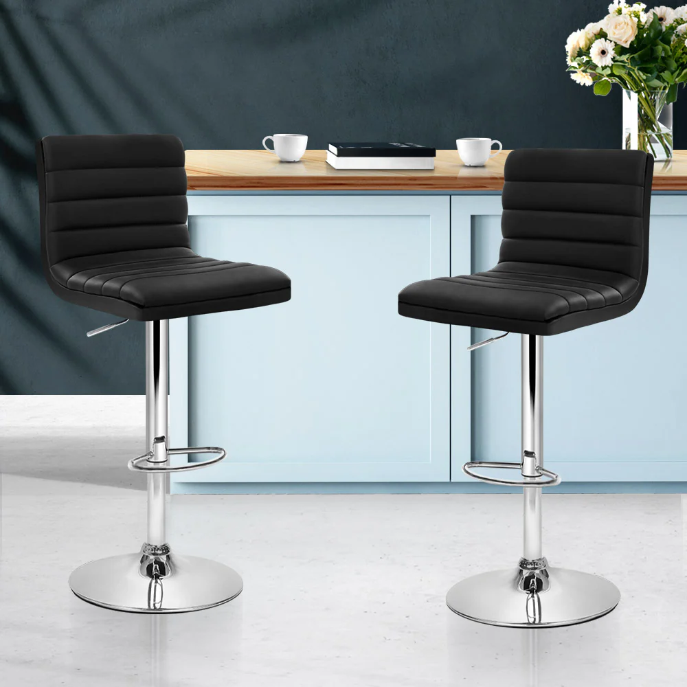 Artiss 2x Bar Stools Padded Leather Gas Lift Black - Image 8