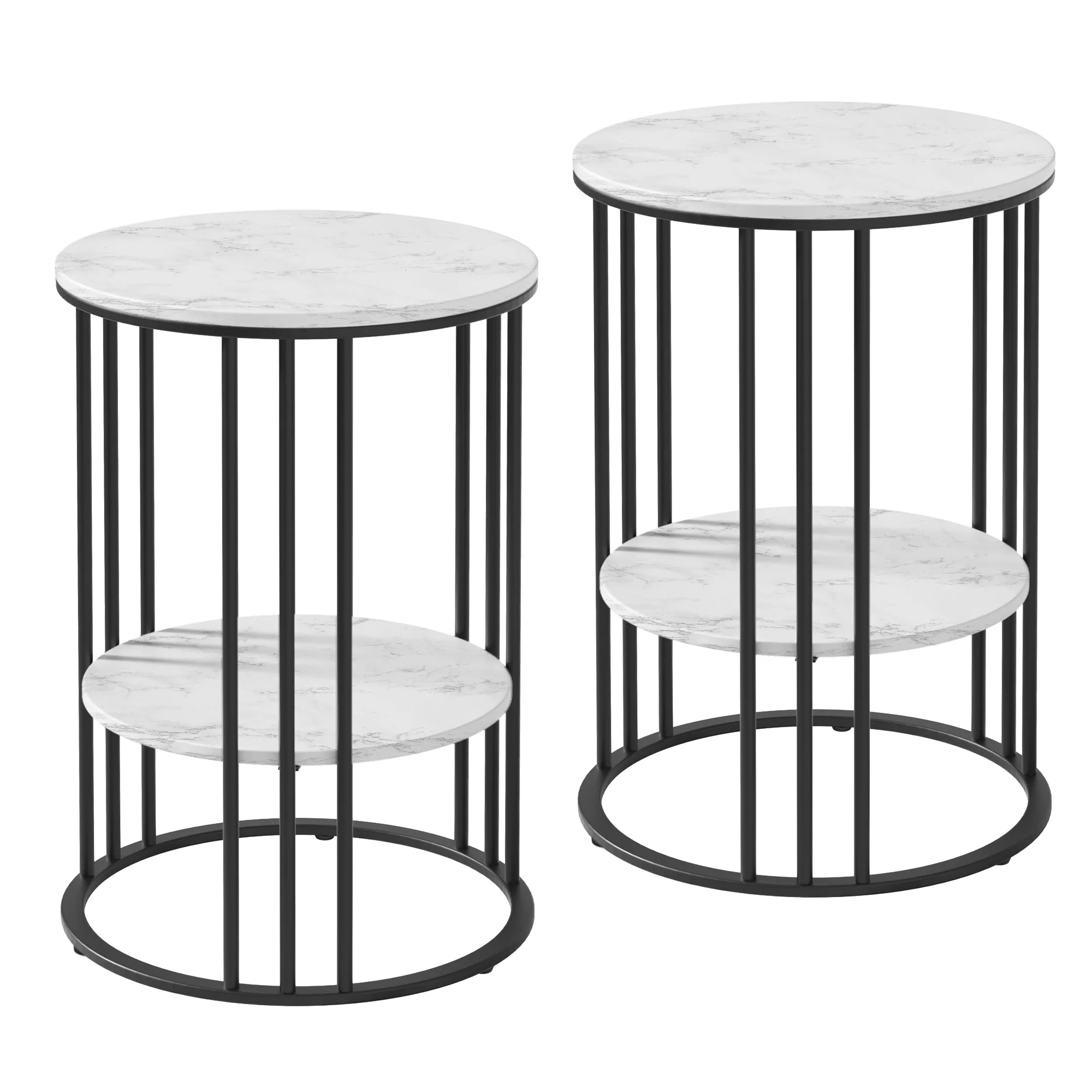 Artiss Set of 2 Side Table Coffee Table 2-Tier Round Marble Effect - Image 2
