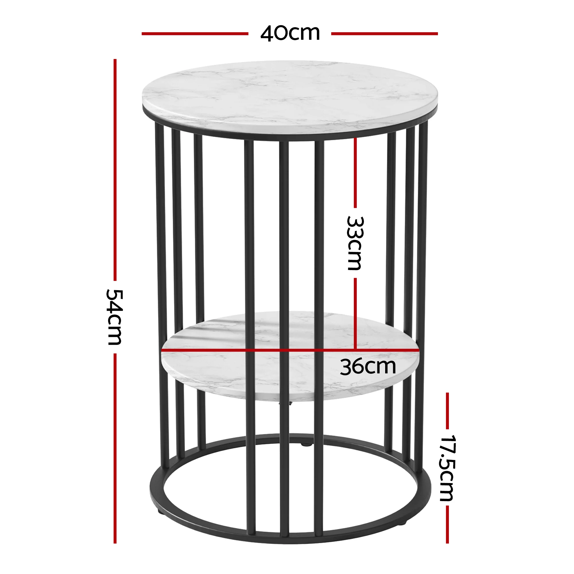 Artiss Set of 2 Side Table Coffee Table 2-Tier Round Marble Effect - Image 3