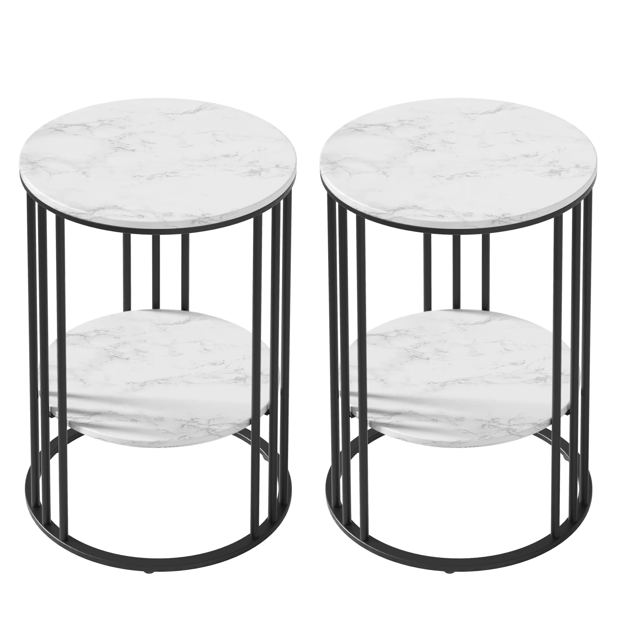 Artiss Set of 2 Side Table Coffee Table 2-Tier Round Marble Effect - Image 4
