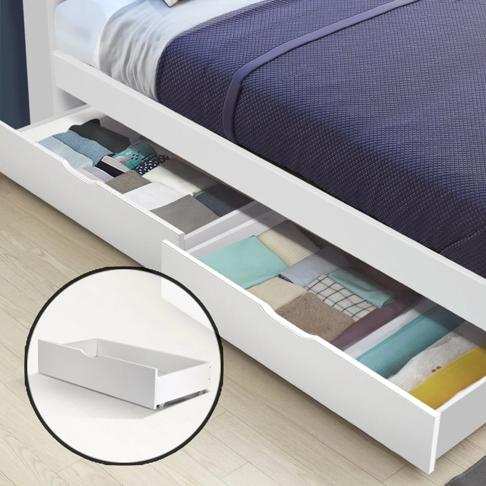 Artiss 2x Bed Frame Storage Drawers Trundle White - Image 2