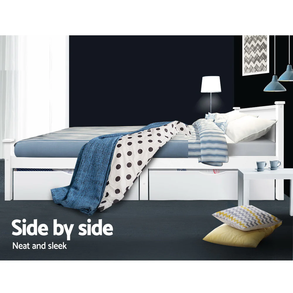 Artiss 2x Bed Frame Storage Drawers Trundle White - Image 5