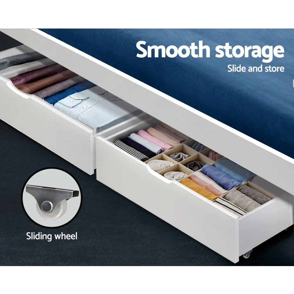 Artiss 2x Bed Frame Storage Drawers Trundle White - Image 6