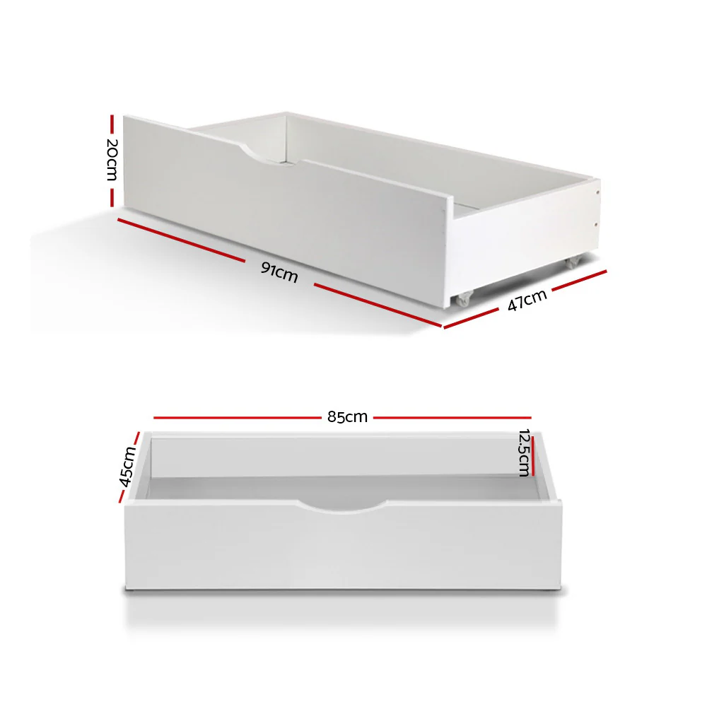 Artiss 2x Bed Frame Storage Drawers Trundle White - Image 7