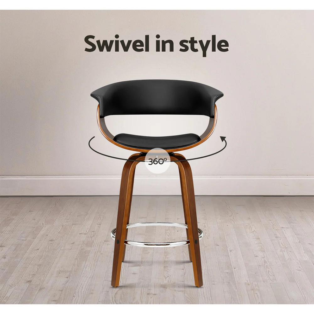 Artiss 2x Bar Stools Swivel PU Seat Wooden - Image 7