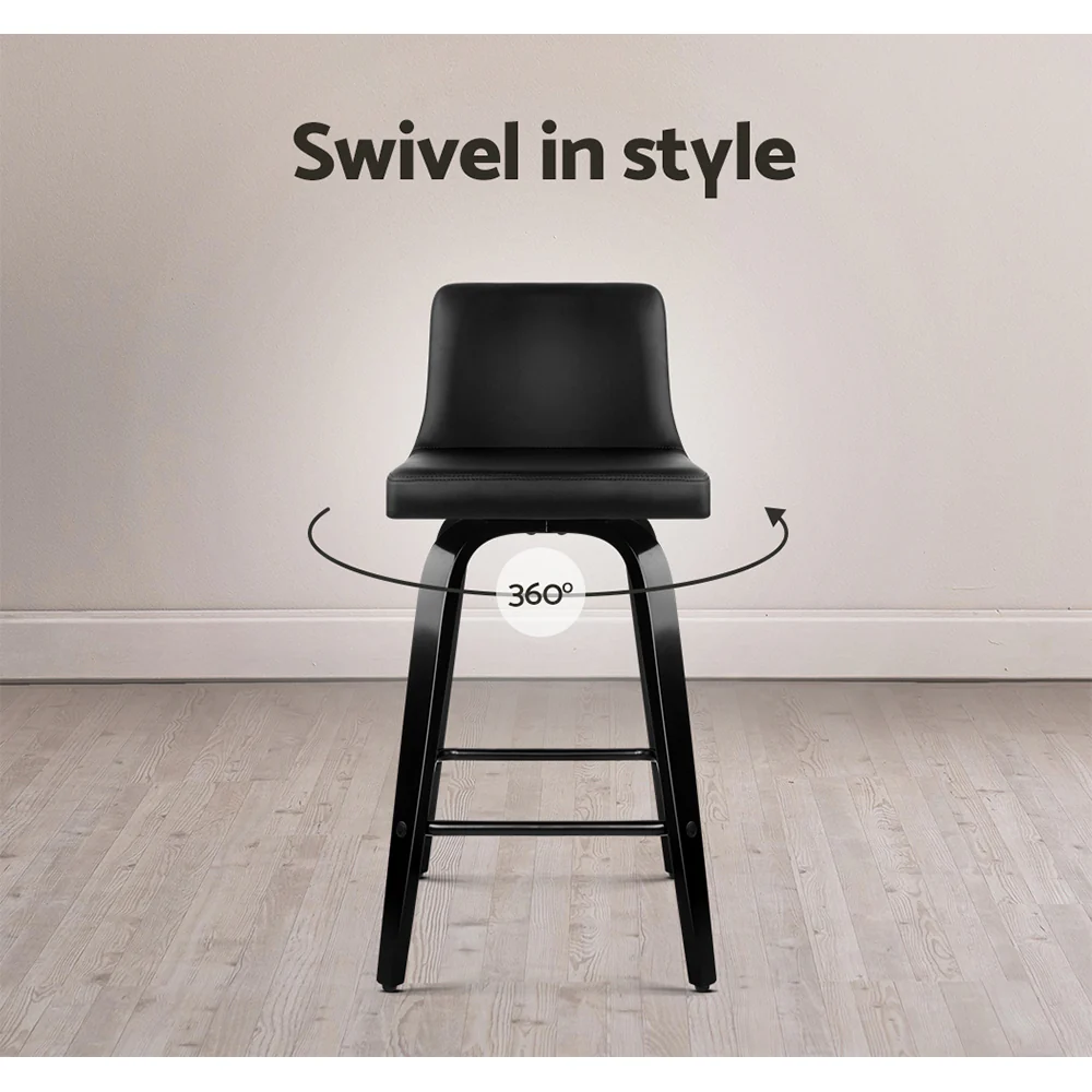 Artiss Bar Stools Kitchen Leather Barstools Swivel Wooden Chairs X2 - Image 7