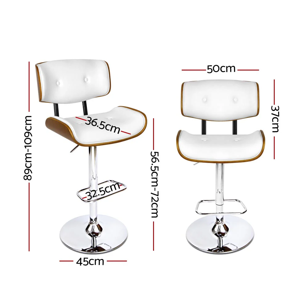 Artiss 2x Bar Stools Gas Lift Leather White - Image 2