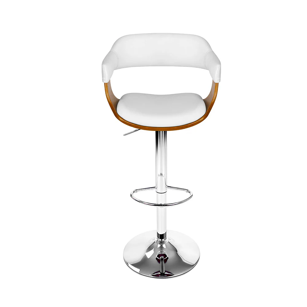 Artiss 2x Bar Stools Gas Lift Leather w/Armrest White - Image 3