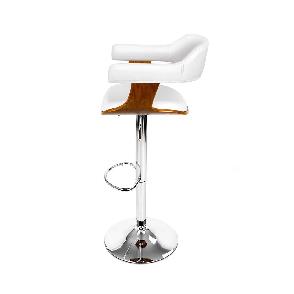 Artiss 2x Bar Stools Gas Lift Leather w/Armrest White - Image 4
