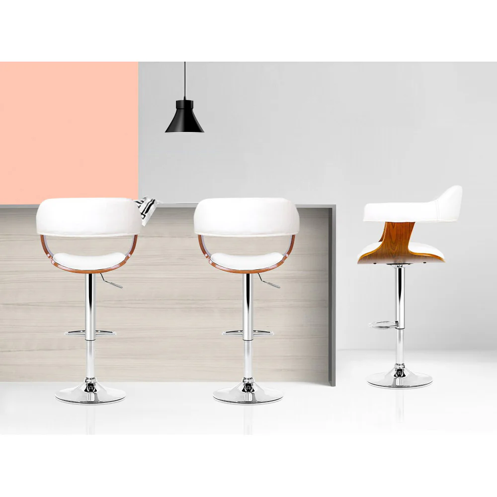 Artiss 2x Bar Stools Gas Lift Leather w/Armrest White - Image 7
