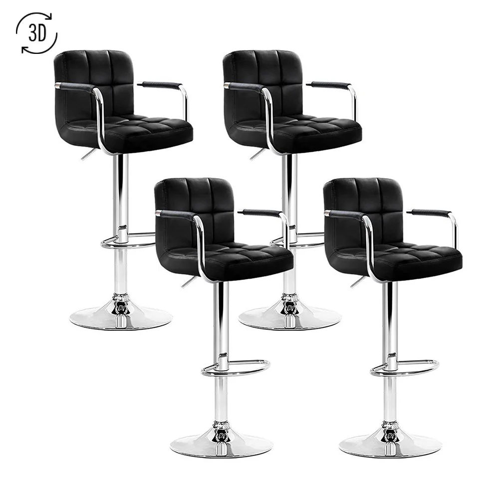 Artiss 4x Bar Stools Leather Gas Lift w/Armrest Black