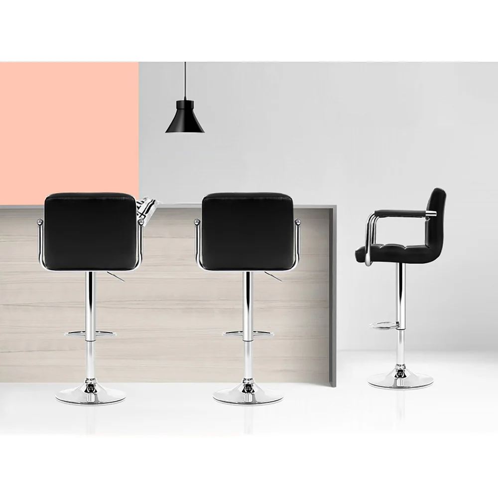 Artiss 4x Bar Stools Leather Gas Lift w/Armrest Black - Image 7