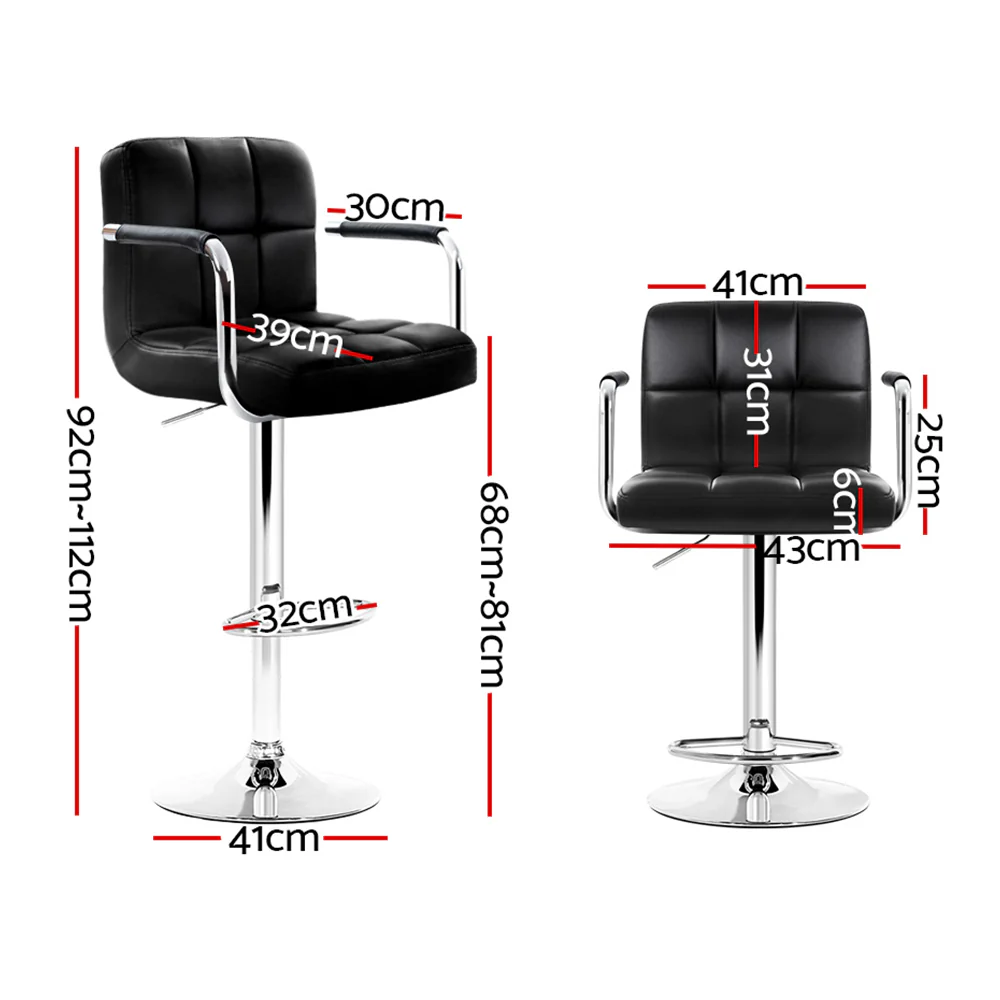 Artiss 4x Bar Stools Leather Gas Lift w/Armrest Black - Image 9