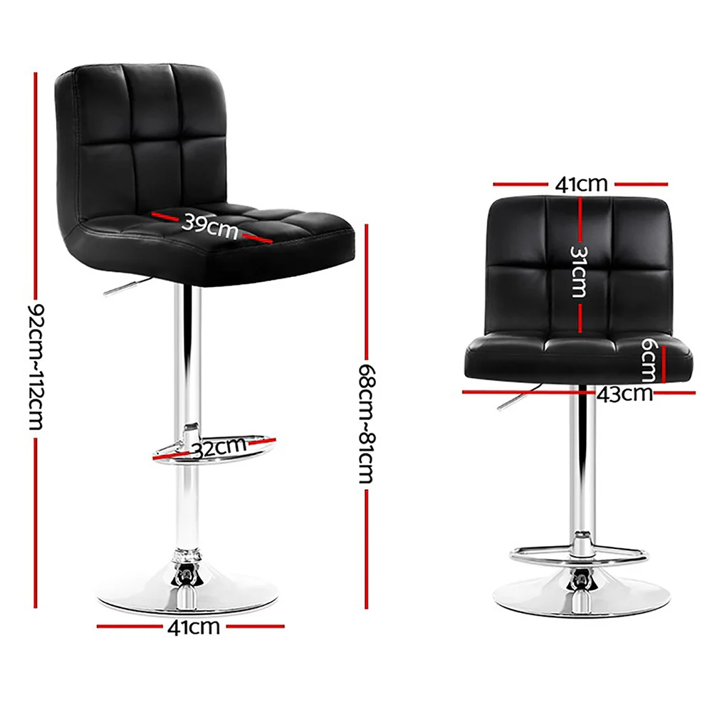 Artiss 4x Bar Stools Leather Gas Lift Black - Image 2