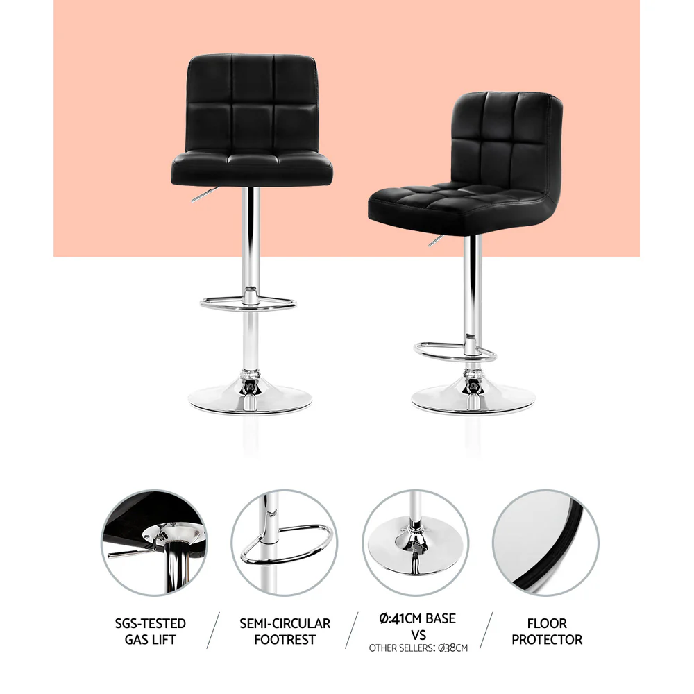 Artiss 4x Bar Stools Leather Gas Lift Black - Image 6
