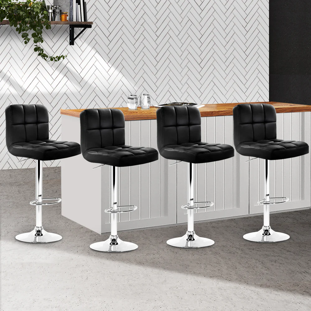 Artiss 4x Bar Stools Leather Gas Lift Black - Image 8