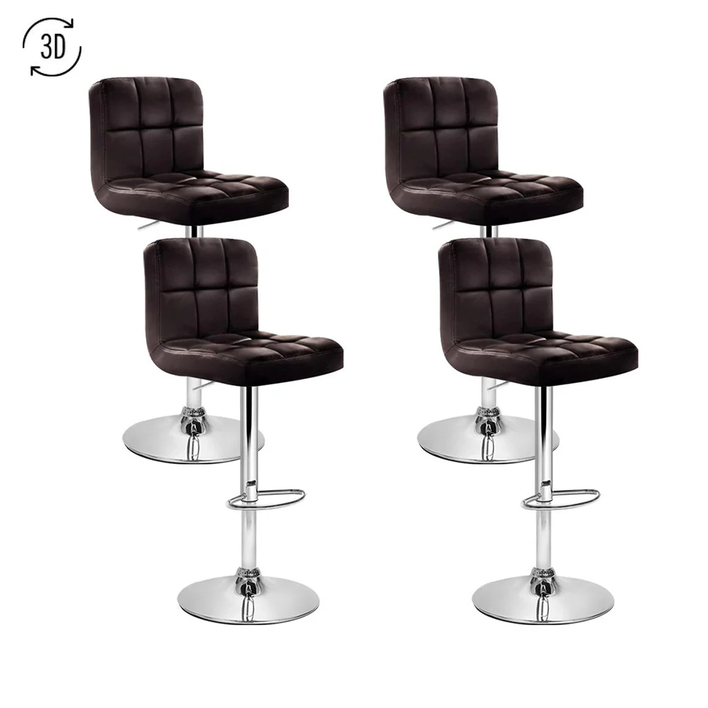 Artiss 4x Bar Stools Leather Gas Lift Brown