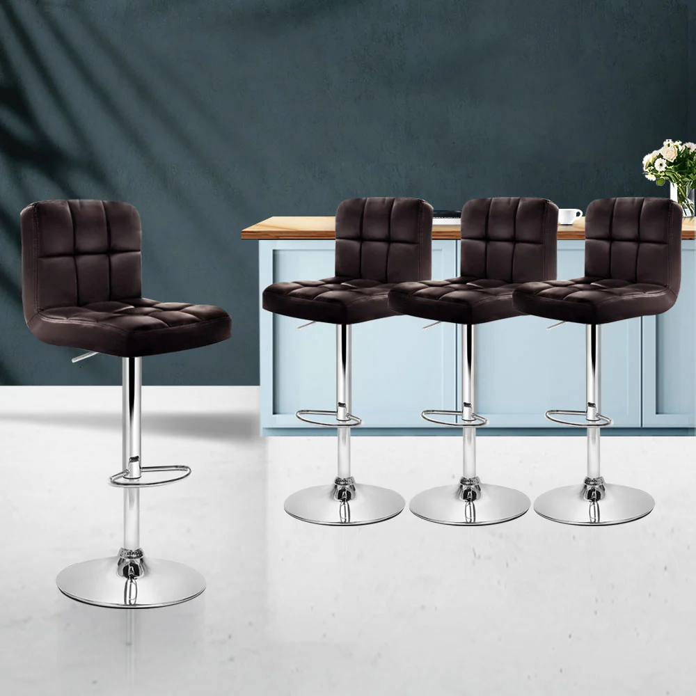 Artiss 4x Bar Stools Leather Gas Lift Brown - Image 2
