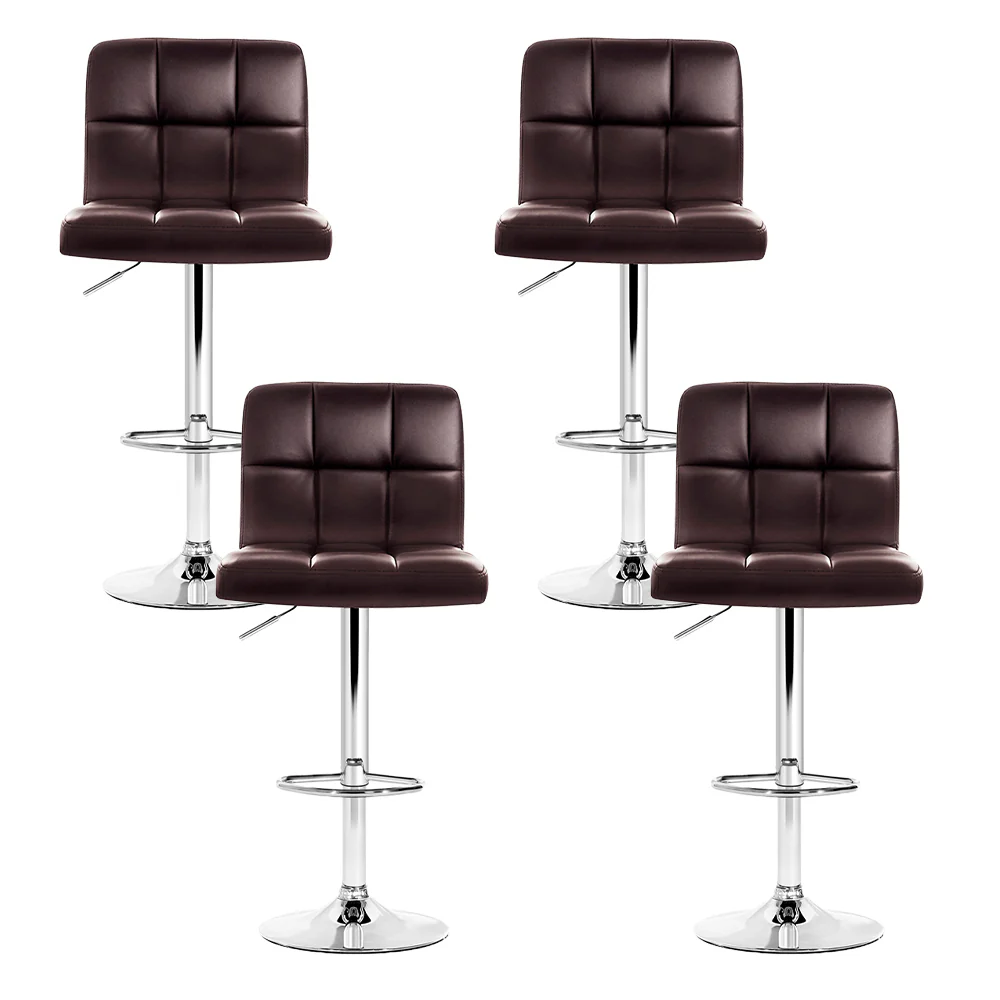 Artiss 4x Bar Stools Leather Gas Lift Brown - Image 4