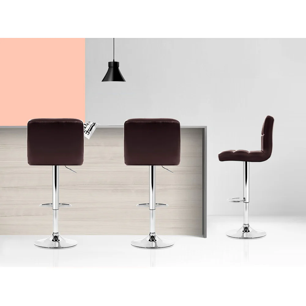 Artiss 4x Bar Stools Leather Gas Lift Brown - Image 6