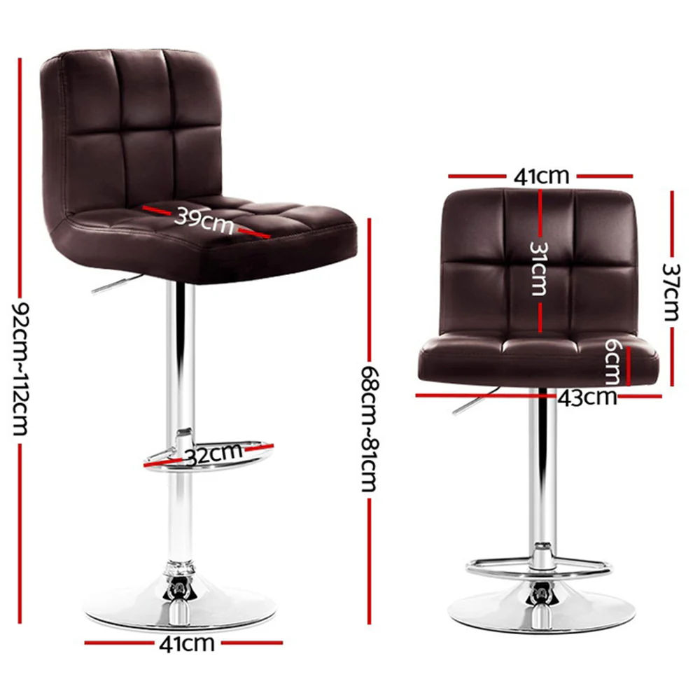 Artiss 4x Bar Stools Leather Gas Lift Brown - Image 8