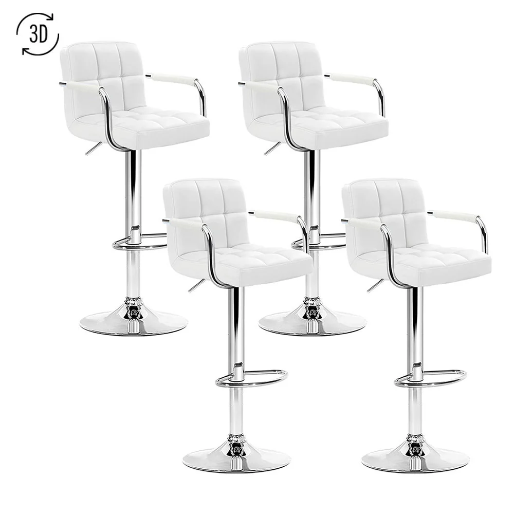 Artiss 4x Bar Stools Leather Gas Lift w/Armrest White