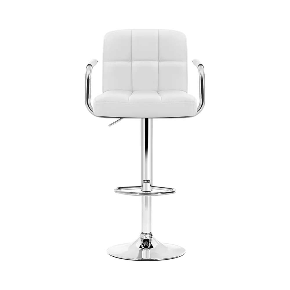 Artiss 4x Bar Stools Leather Gas Lift w/Armrest White - Image 4