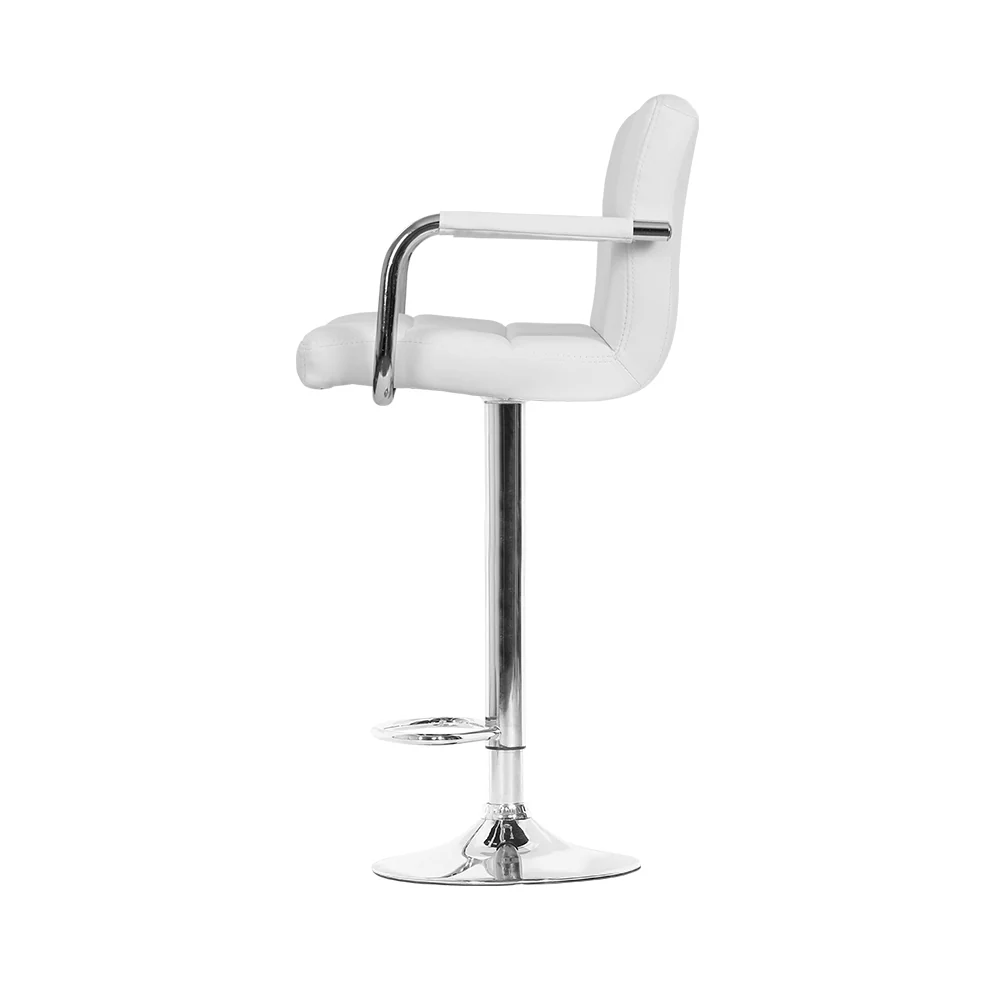 Artiss 4x Bar Stools Leather Gas Lift w/Armrest White - Image 5