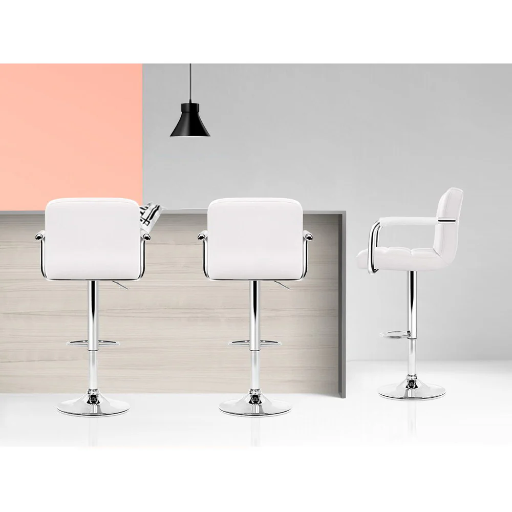Artiss 4x Bar Stools Leather Gas Lift w/Armrest White - Image 7
