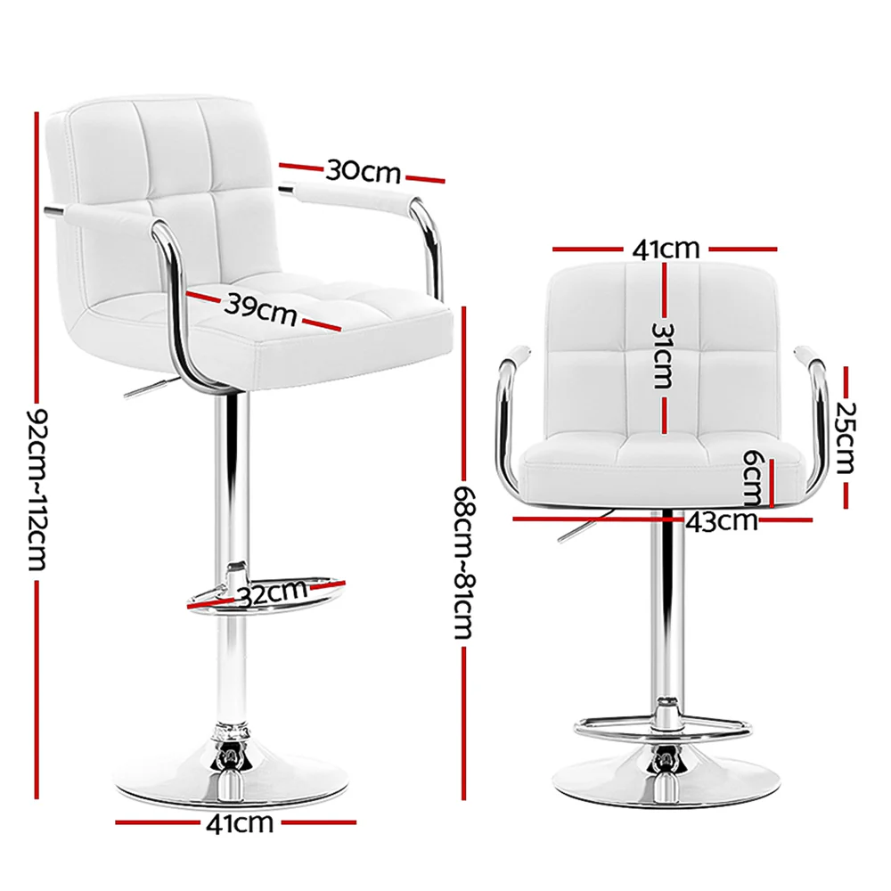 Artiss 4x Bar Stools Leather Gas Lift w/Armrest White - Image 9