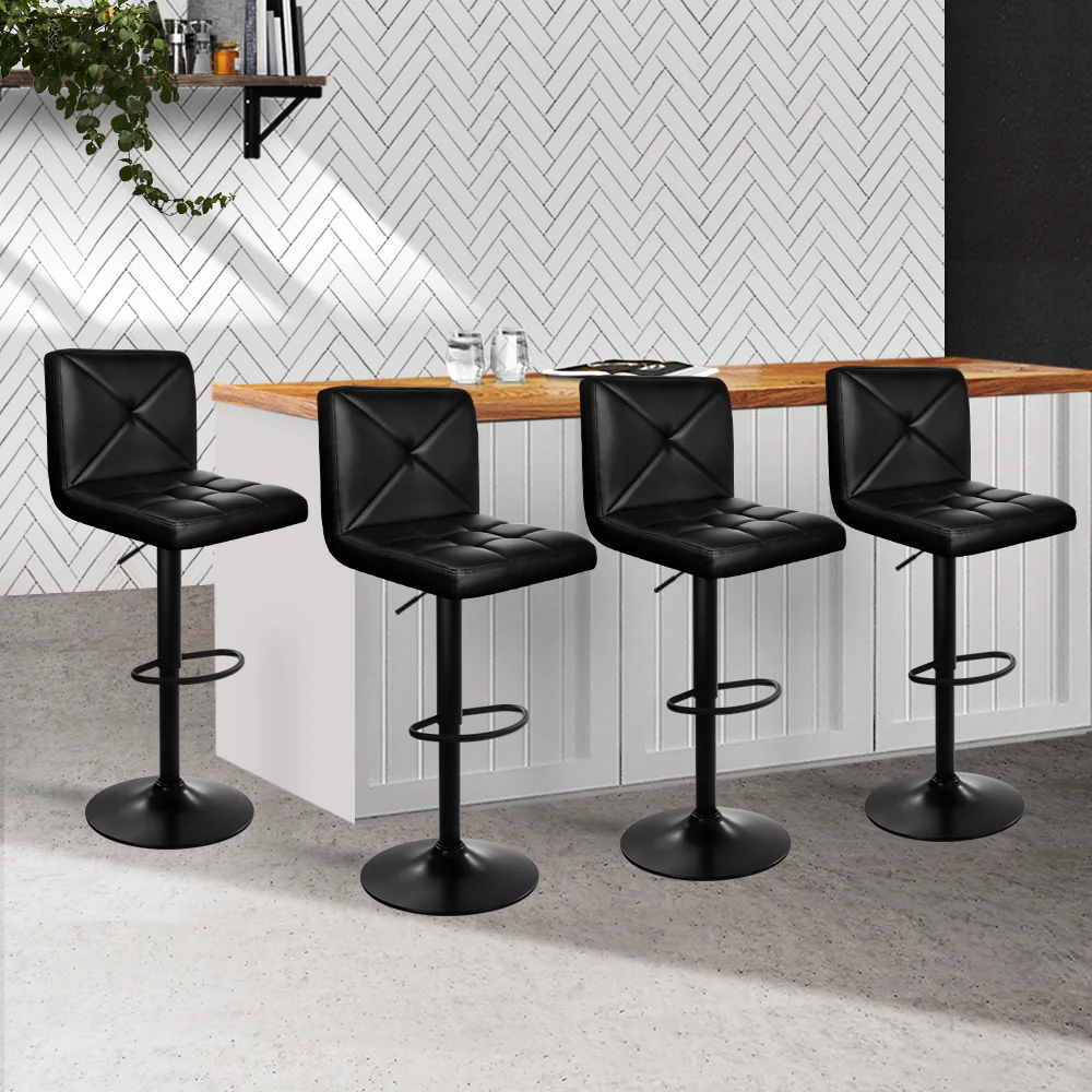 Artiss 4x Bar Stools Gas Lift Leather Chair Black - Image 8