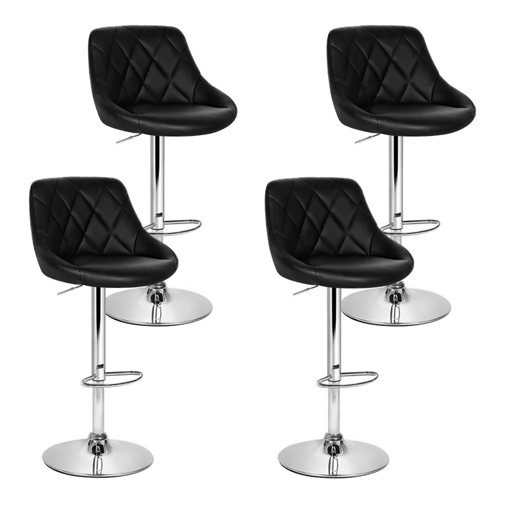 Artiss 4x Bar Stools Leather Padded Gas Lift Black - Image 2