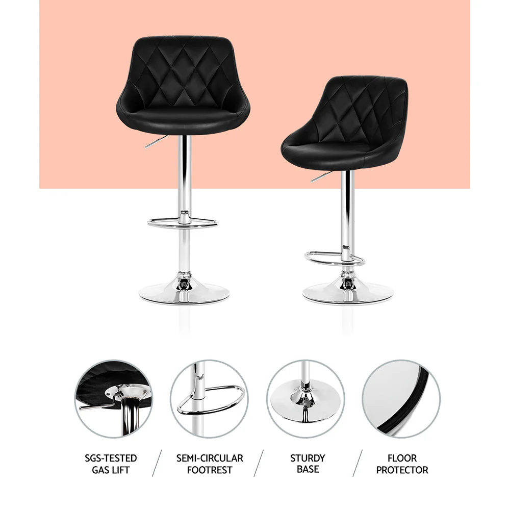 Artiss 4x Bar Stools Leather Padded Gas Lift Black - Image 5