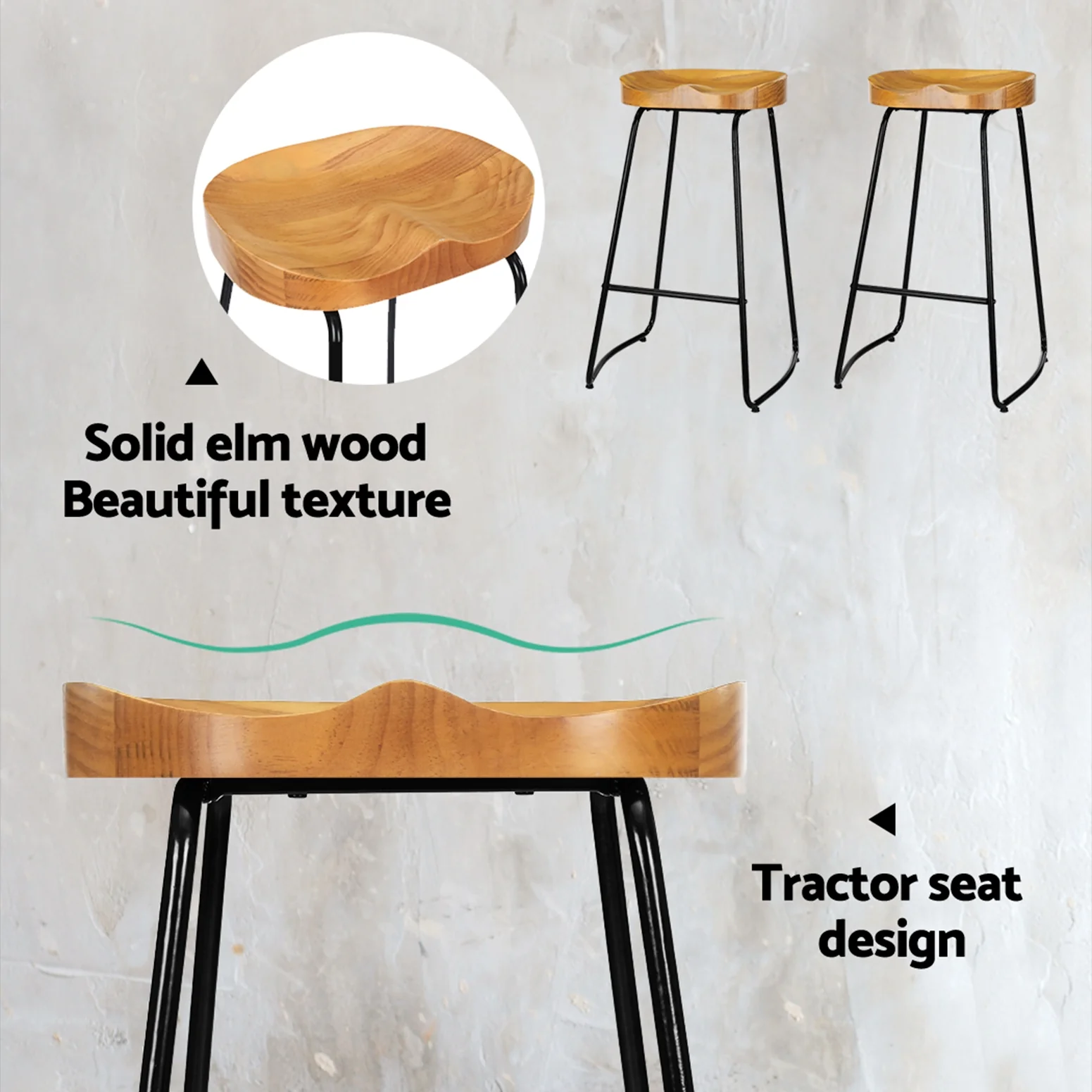 Artiss 4x Bar Stools Tractor Seat 75cm Wooden - Image 5