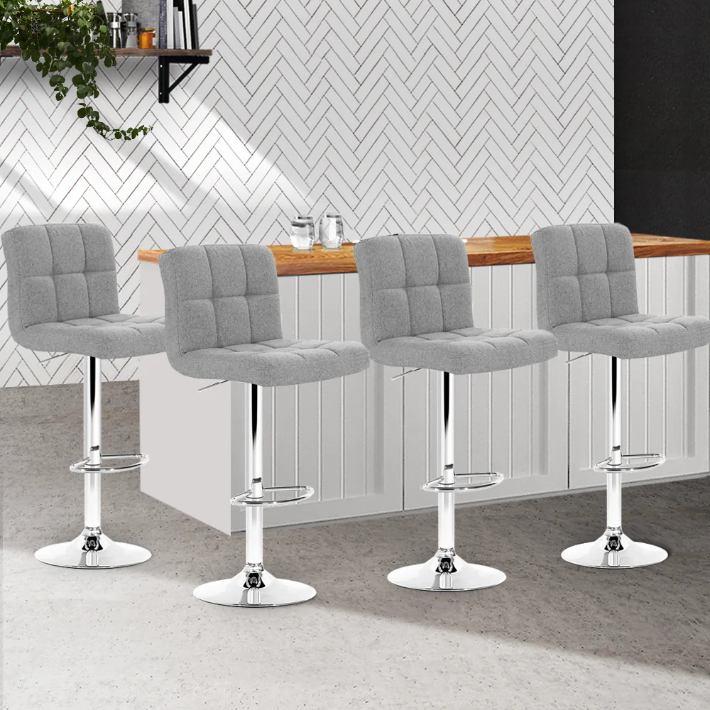 Artiss 4x Bar Stools Leather Gas Lift Grey - Image 8