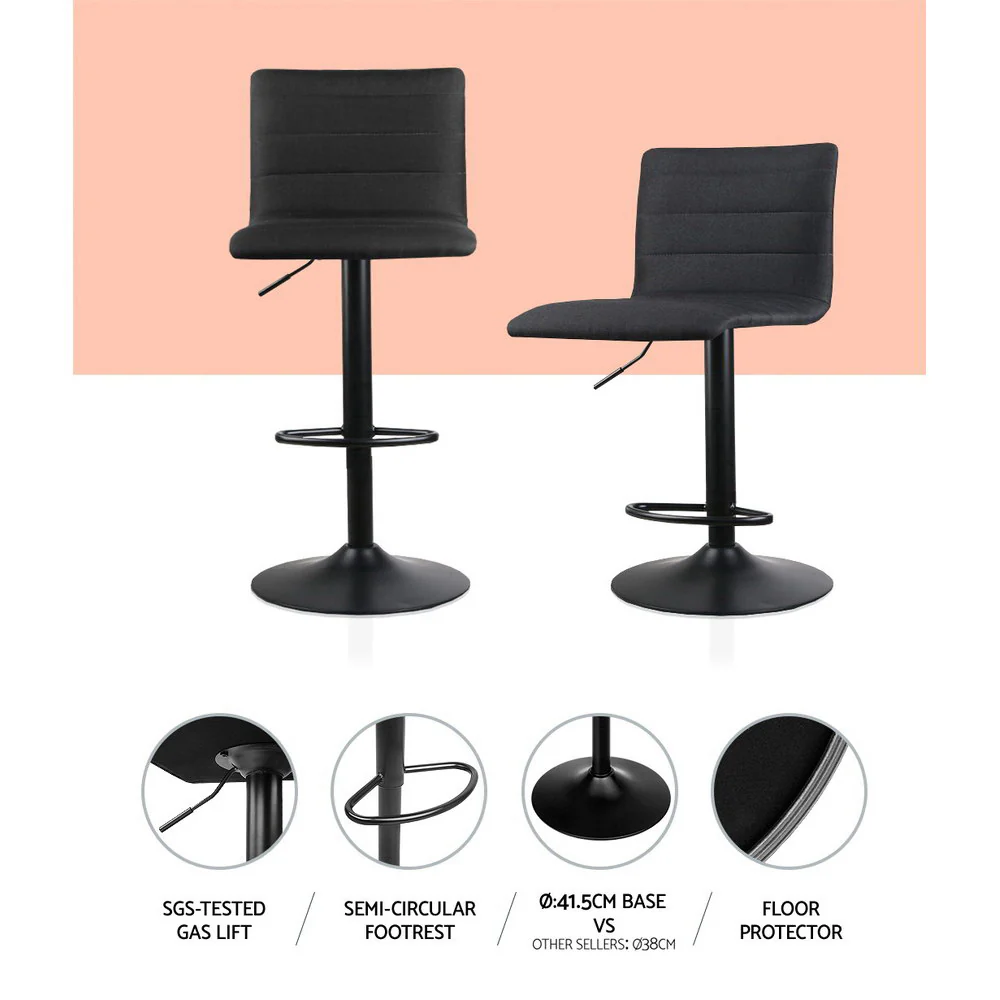 Artiss 4x Bar Stools Gas Lift Linen Fabric Black - Image 5