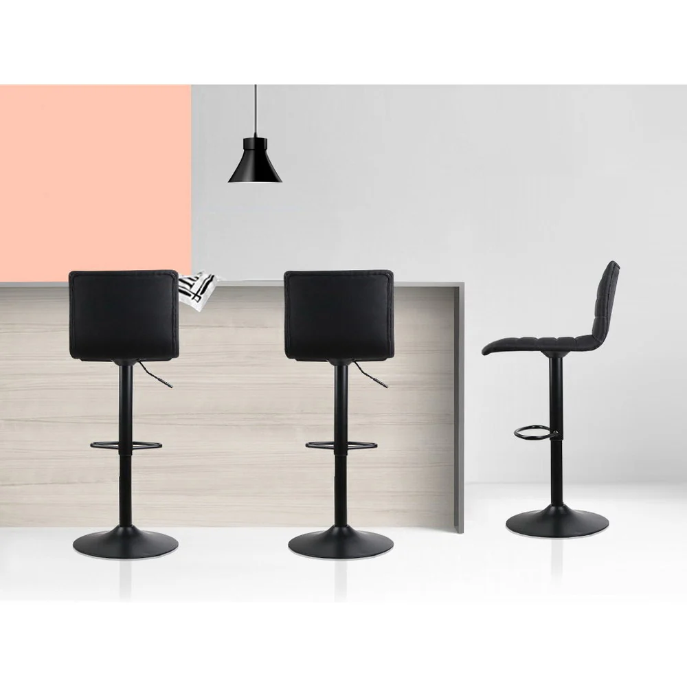 Artiss 4x Bar Stools Gas Lift Linen Fabric Black - Image 6